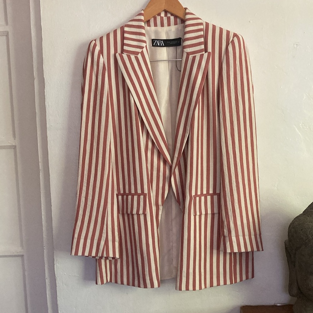 Zara blazer pink and white stripes